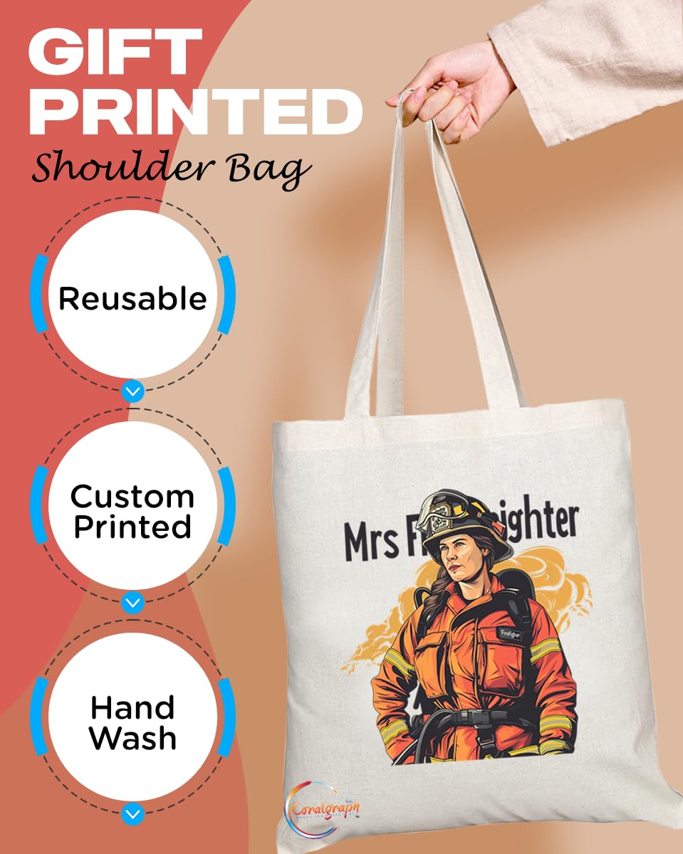 TB1779 Mrs Firefighter Tote Bag - Great for Female Firefighters, Emergency Responders, Heroes - Sustainable, Stylish, Long Handled, Durable and Reusable