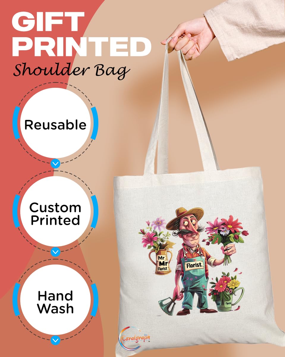 TB1810 Mr Florist Tote Bag - Gift for Florists, Flower Enthusiasts, Gardening Lovers - Durable, Stylish, Eco-Friendly, Reusable, Spacious, and Lightweight