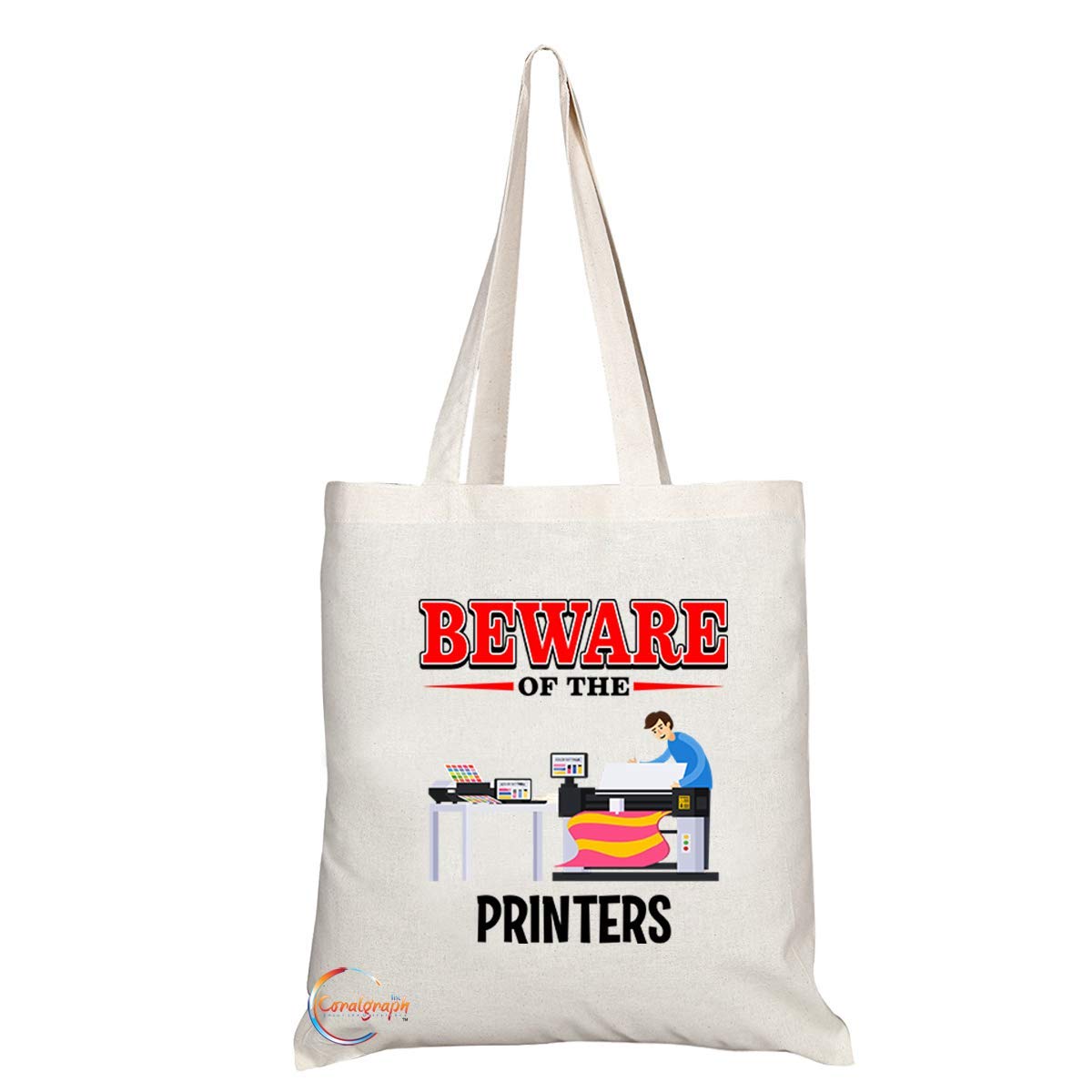 TB840 Beware of the Printers Novelty Present Gift Printed Eco-Friendly Stylish Long Handled Tote Shoulder Bag