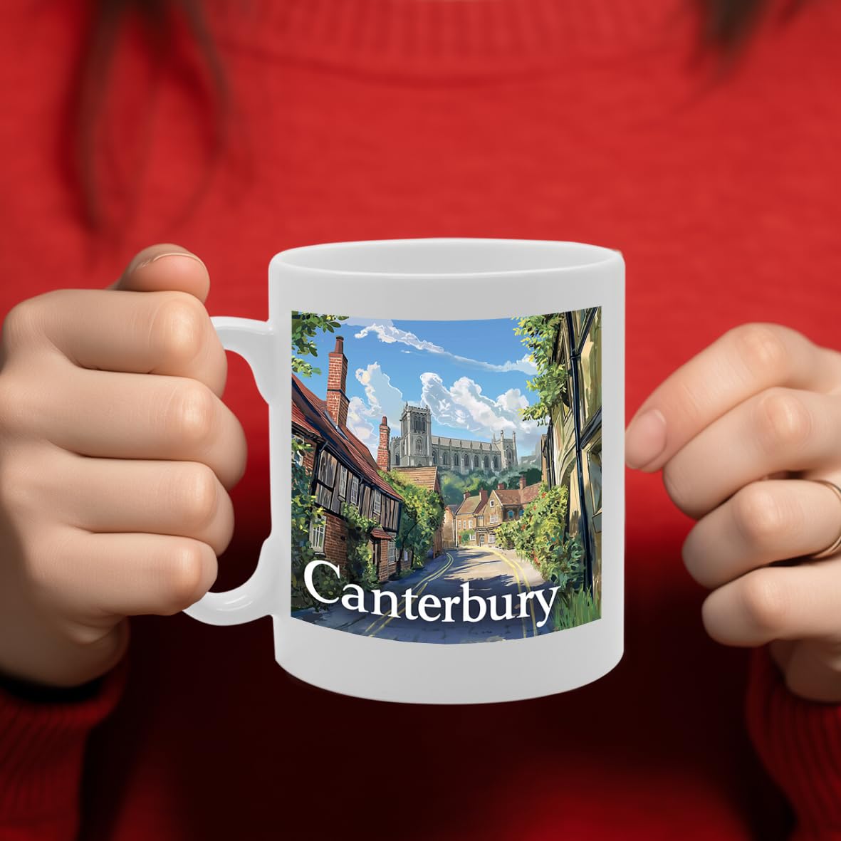 Printed Coffee Ceramic  Featuring Cities And Landmarks In United Kingdom (Canterbury) - Funny Printed Coffee Mug - Great Gift Idea