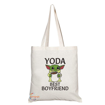 TB655 YODA BEST BOYFRIEND Novelty Present Gift Printed Eco-Friendly Stylish Long Handled Tote Shoulder Bag
