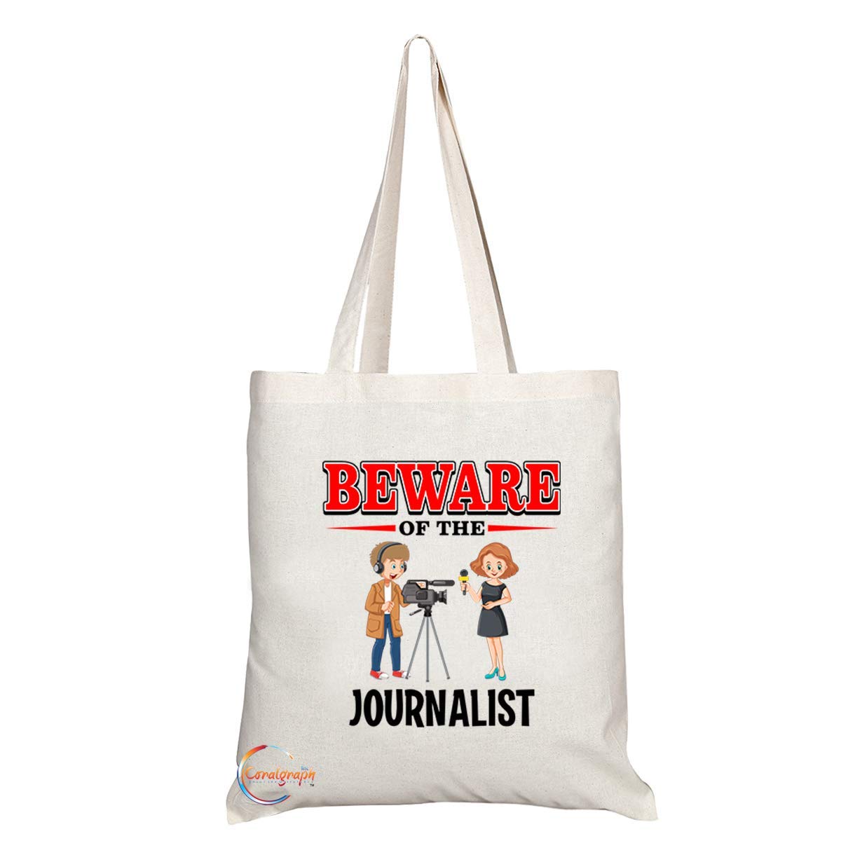 TB895 Beware of the Journalist Novelty Present Gift Printed Eco-Friendly Stylish Long Handled Tote Shoulder Bag