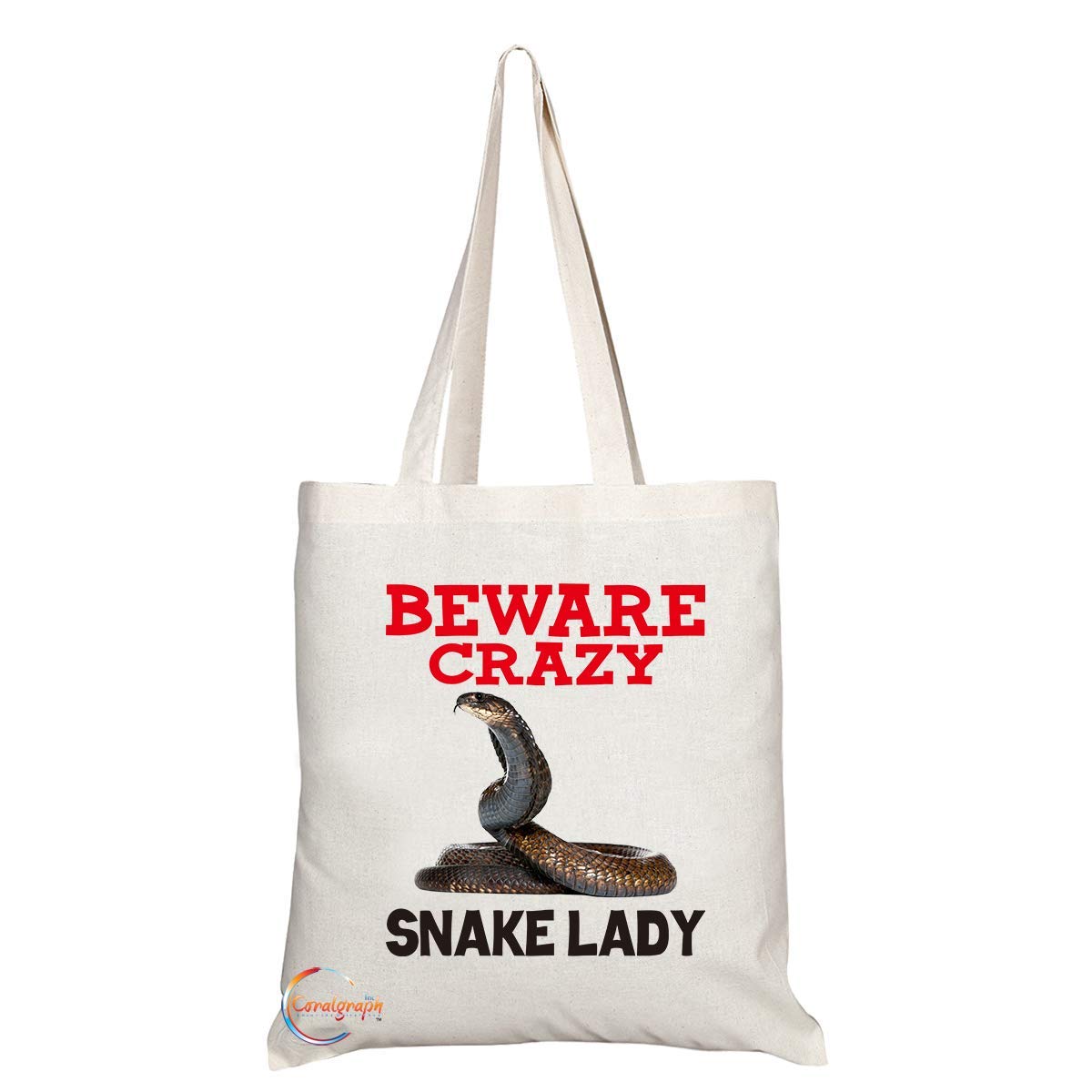TB383 Beware Crazy Snake Lady Novelty Present Gift Printed Eco-Friendly Stylish Long Handled Tote Shoulder Bag