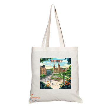 Natural Reusable Shopping Souvenir Tote Bag Featuring Cities and Landmarks in United Kingdom (Sheffield2)