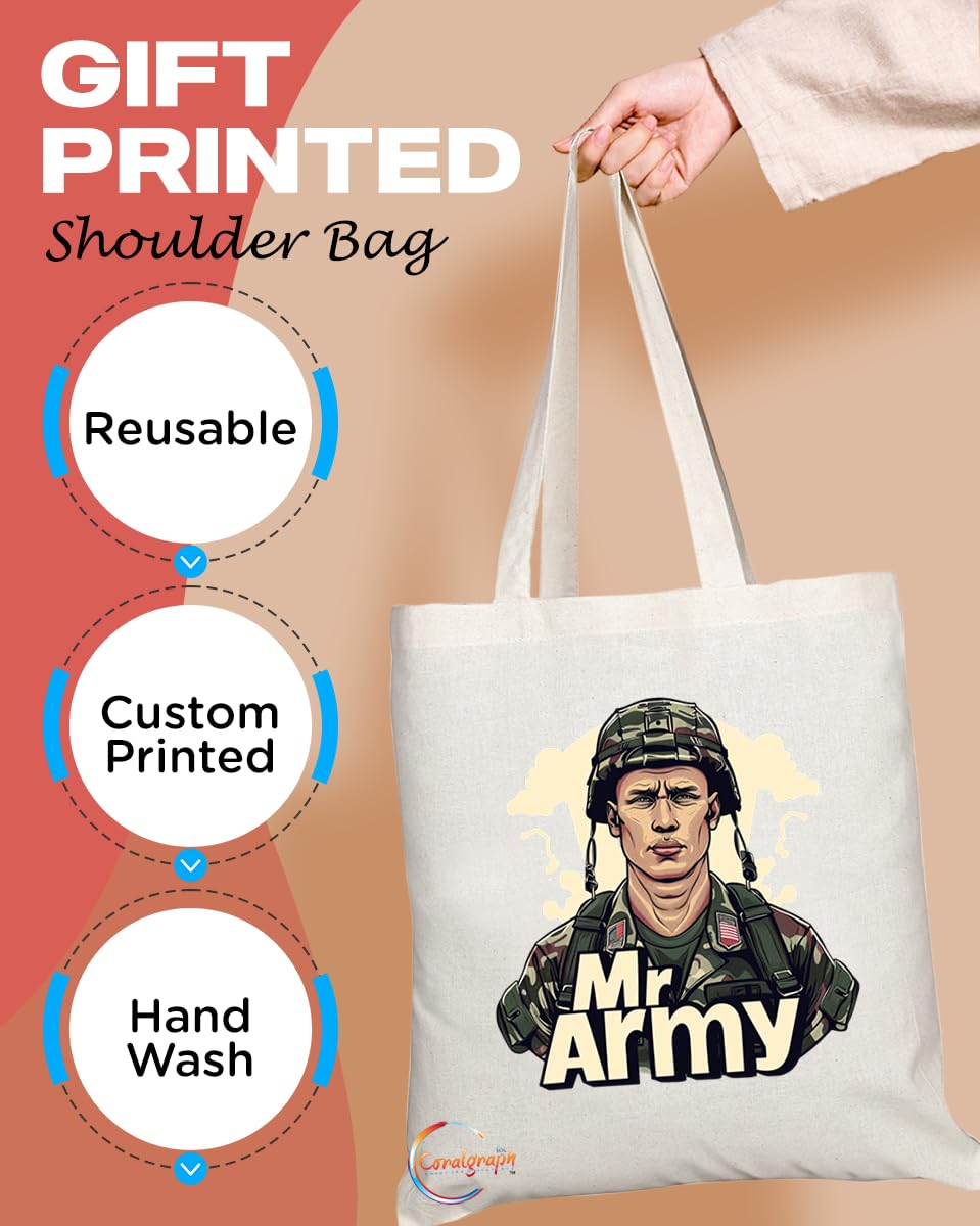 TB1747 Mr Army Tote Bag - Great for Soldiers, Military Personnel, Veterans - Sustainable, Stylish, Long Handled, Durable and Reusabl