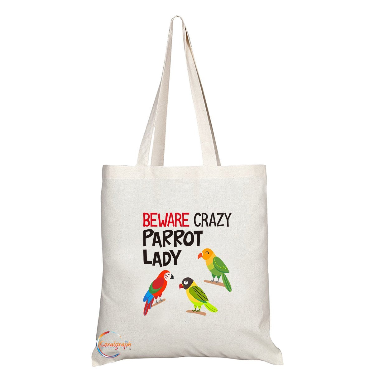 TB236 Beware Crazy Parrot Lady Novelty Present Gift Printed Eco-Friendly Stylish Long Handled Tote Shoulder Bag