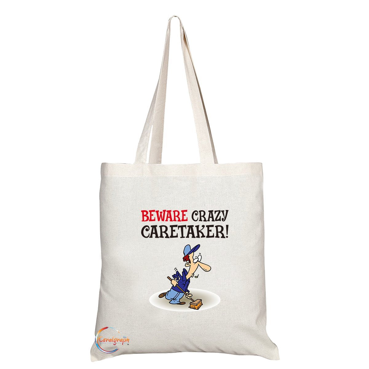 TB291 Beware Crazy Caretaker! Novelty Present Gift Printed Eco-Friendly Stylish Long Handled Tote Shoulder Bag