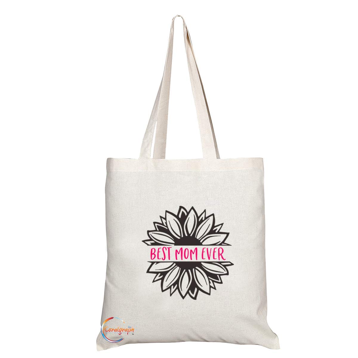 TB792 Best Mom Ever Floral Flower Novelty Present Gift Printed Eco-Friendly Stylish Long Handled Tote Shoulder Bag