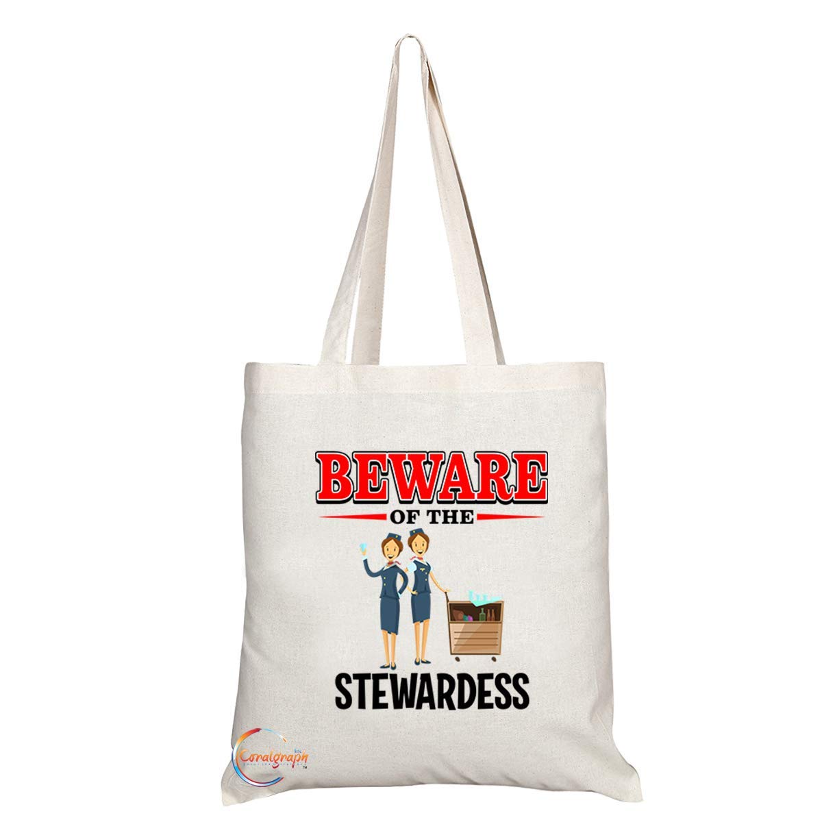 TB824 Beware of the Stewardess Novelty Present Gift Printed Eco-Friendly Stylish Long Handled Tote Shoulder Bag