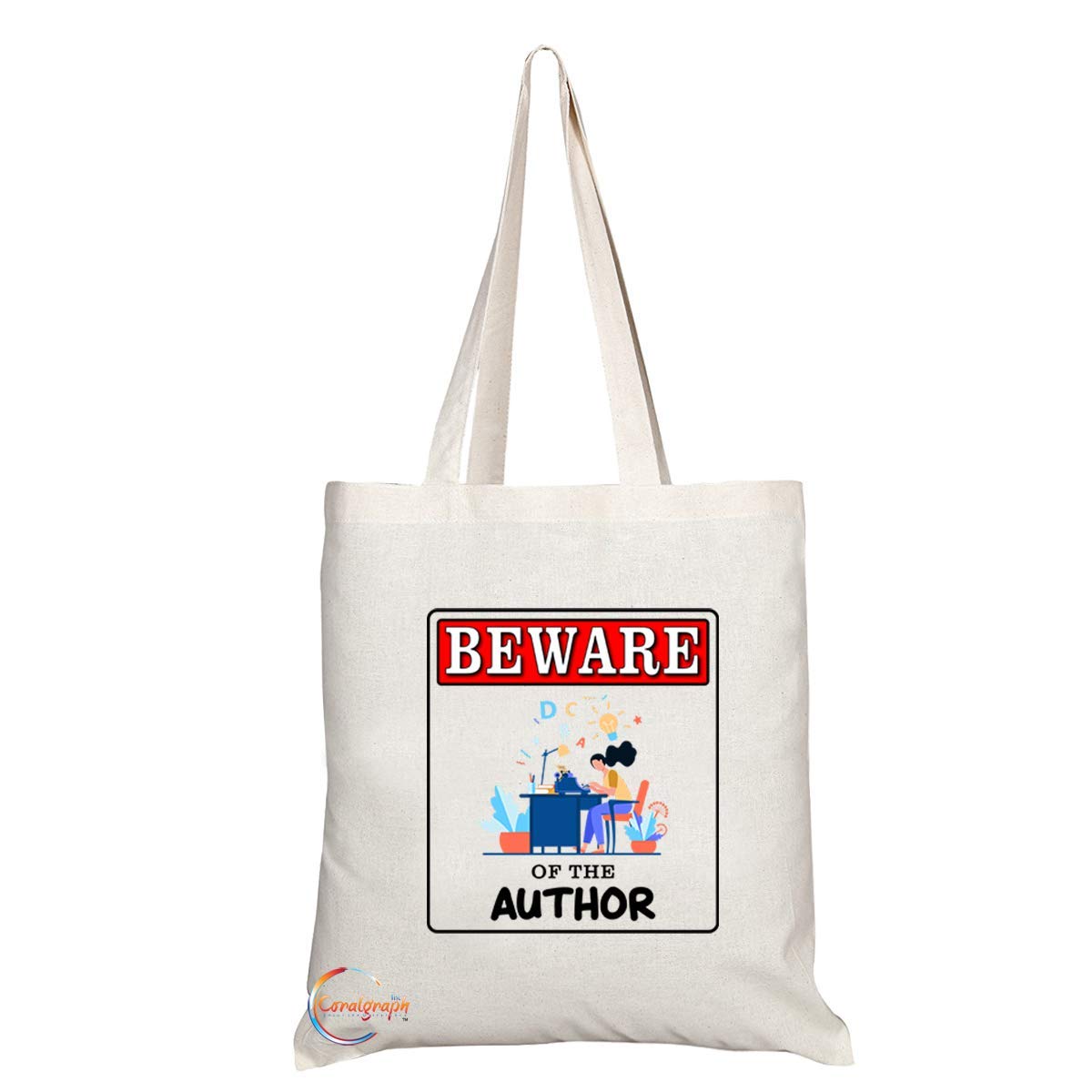 TB937 Beware of the Author Novelty Present Gift Printed Eco-Friendly Stylish Long Handled Tote Shoulder Bag