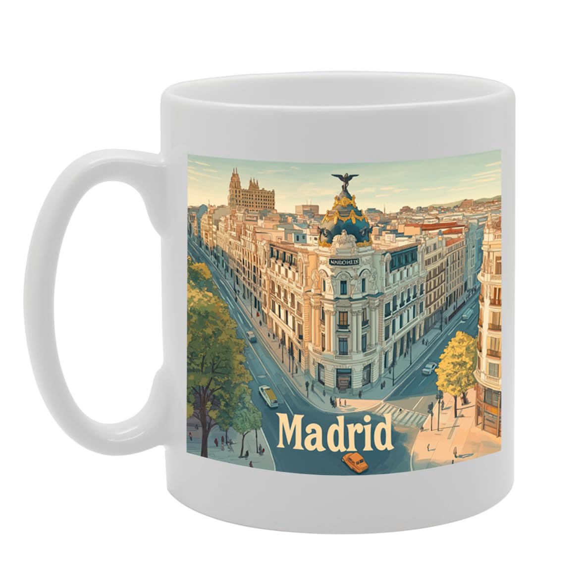 11Oz Dishwasher-Safe Ceramic  Featuring Popular Cities & Capitals From Europe And Around The World (Madrid) - Funny Printed Coffee Mug - Great Gift Idea