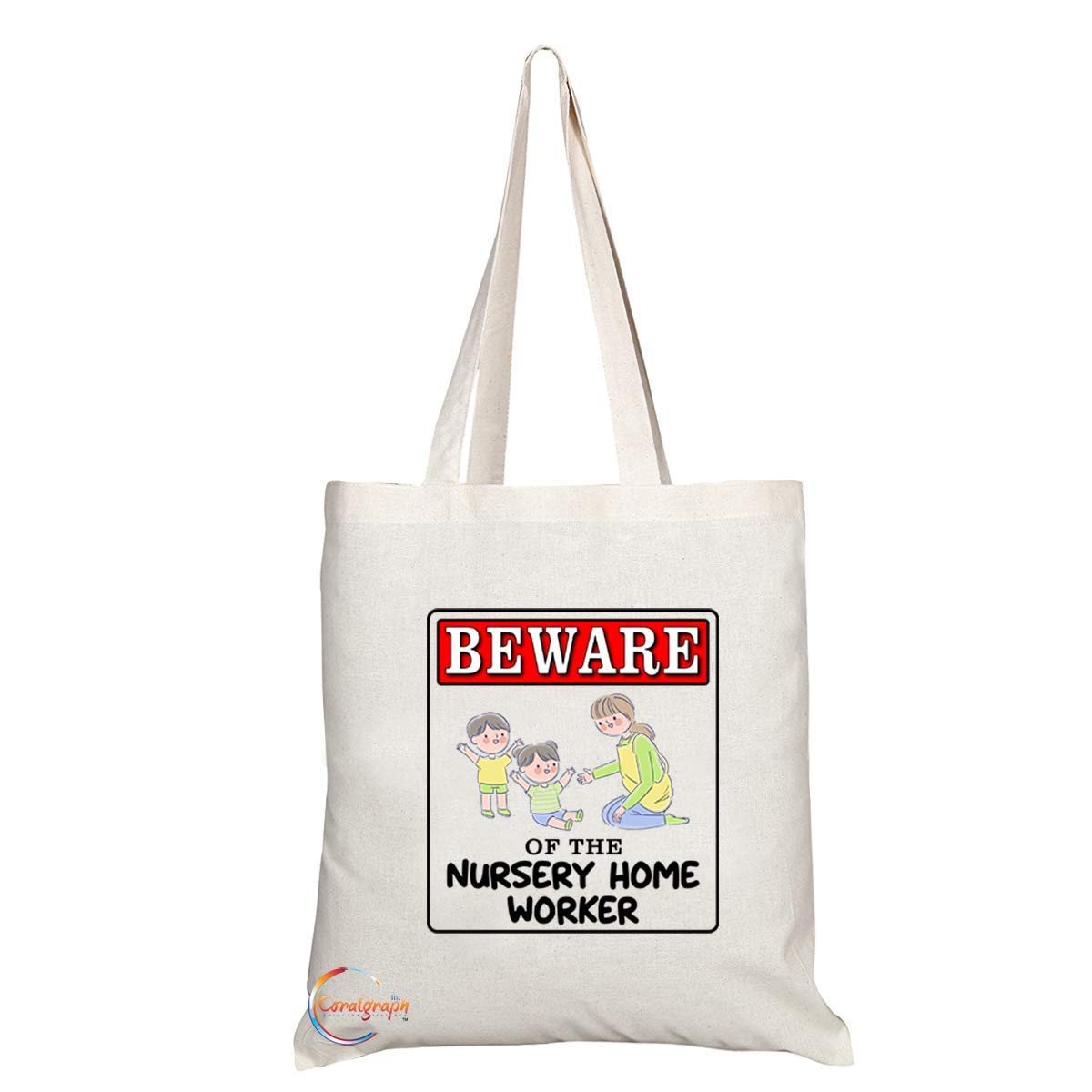 TB972 Beware of the Nursery Home Worker Novelty Present Gift Printed Eco-Friendly Stylish Long Handled Tote Shoulder Bag