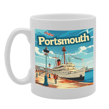 Printed Coffee Ceramic  Featuring Cities And Landmarks In United Kingdom (Portsmouth) - Funny Printed Coffee Mug - Great Gift Idea