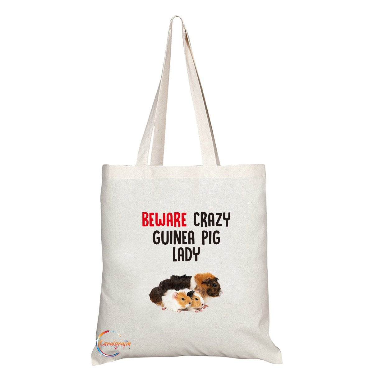 TB263 Beware Crazy Guinea Pig Lady Novelty Present Gift Printed Eco-Friendly Stylish Long Handled Tote Shoulder Bag