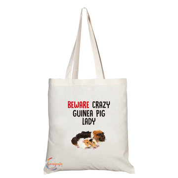 TB263 Beware Crazy Guinea Pig Lady Novelty Present Gift Printed Eco-Friendly Stylish Long Handled Tote Shoulder Bag