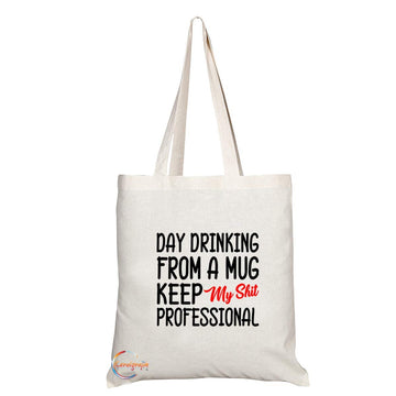 TB772 Day Drinking From A Mug Keep My Shit Professional Novelty Present Gift Printed Eco-Friendly Stylish Long Handled Tote Shoulder Bag