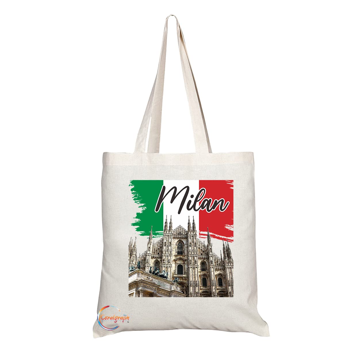 TB1537 Milan Italy - A Novelty Present Gift Printed Eco-Friendly Stylish Long Handled Tote Shoulder Bag
