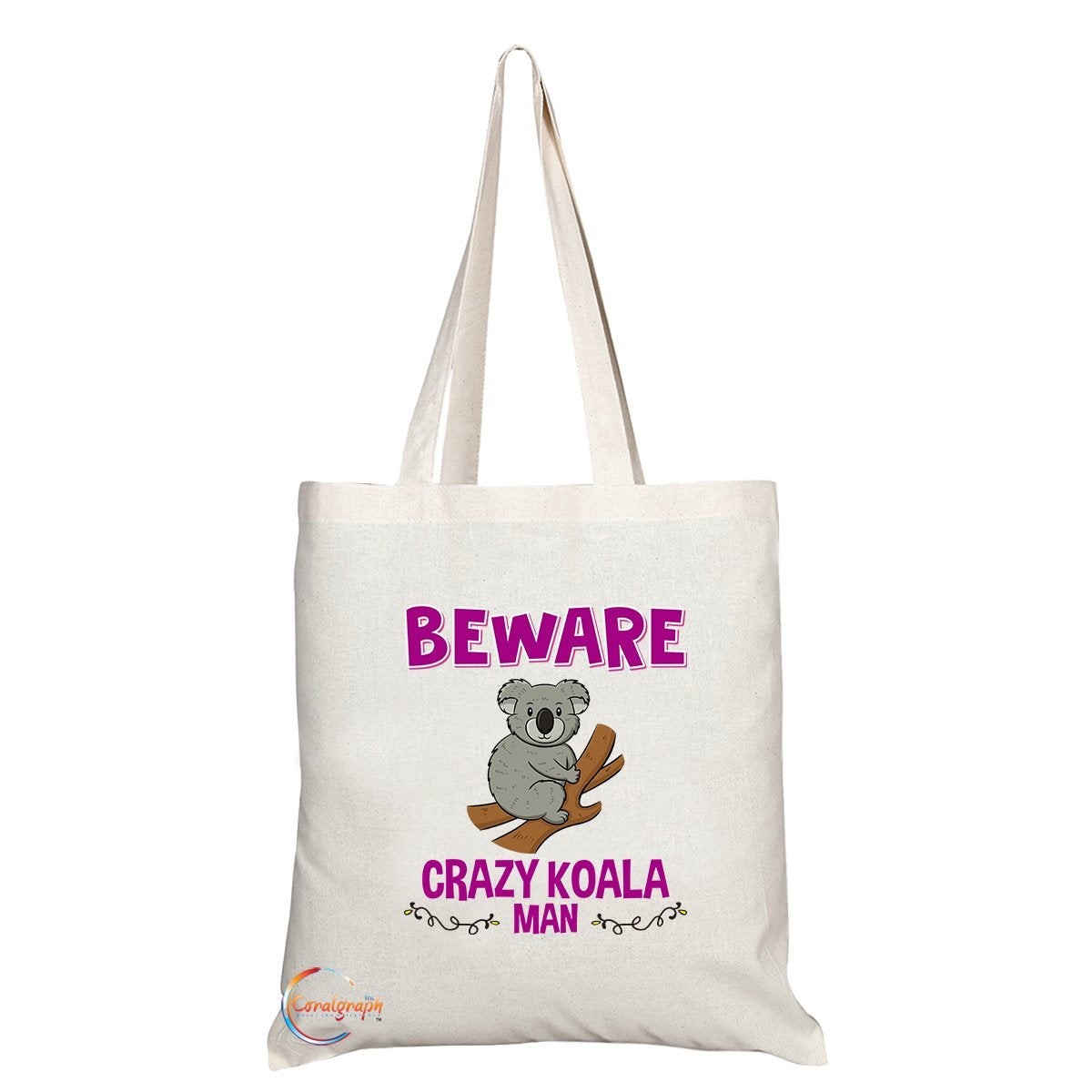 TB253 Beware Crazy Koala Man Novelty Present Gift Printed Eco-Friendly Stylish Long Handled Tote Shoulder Bag