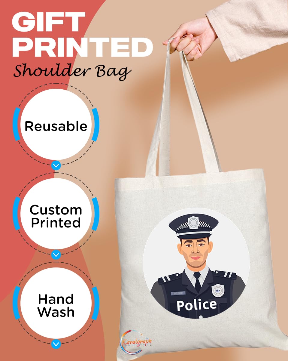 TB1733 Mr Police Tote Bag - Great for Police Officers, Law Enforcement, Supporters - Sustainable, Stylish, Long Handled, Durable and Reusable