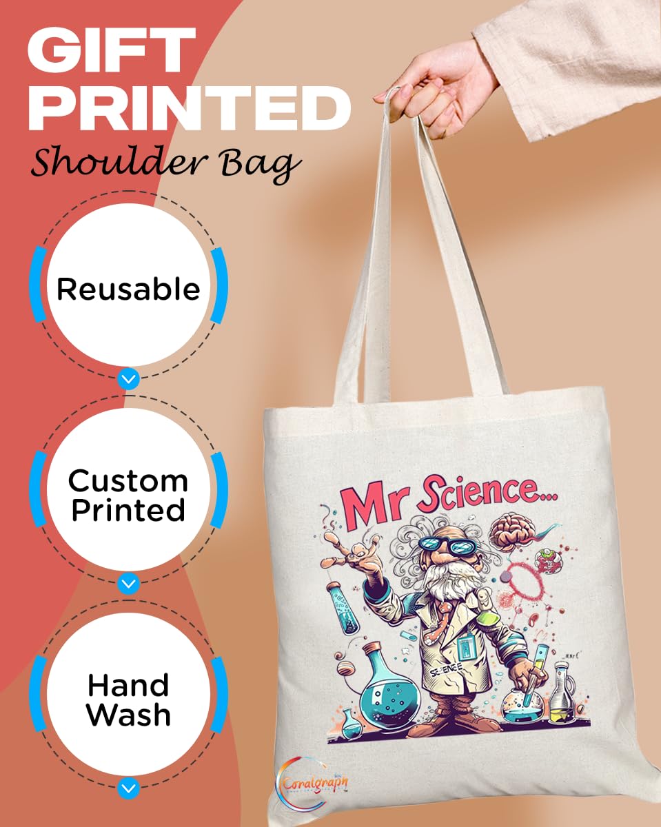TB1811 Mr Science Tote Bag - Gift for Scientists, Science Teachers, Research Enthusiasts - Durable, Stylish, Eco-Friendly, Reusable, Spacious, and Lightweight