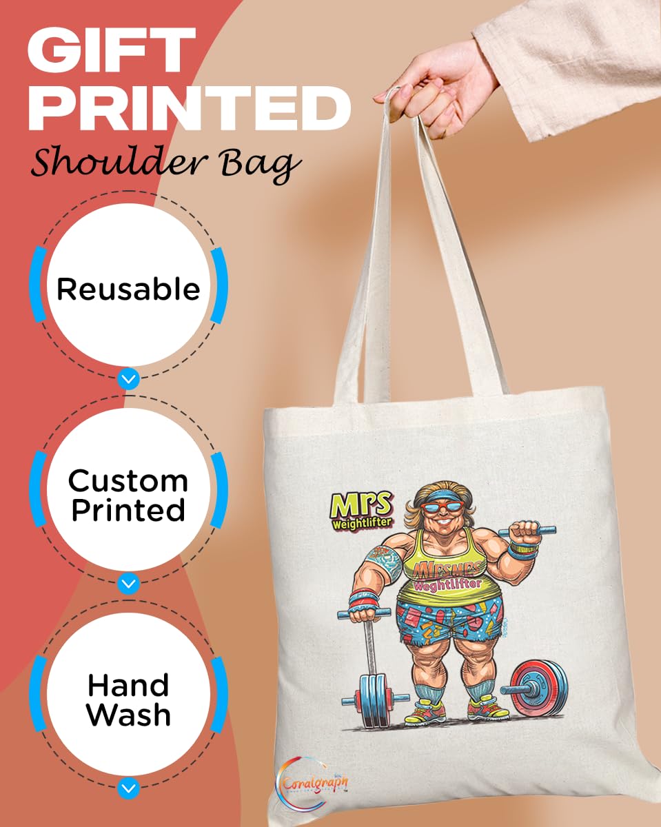 TB1884 Mrs Weightlifter Tote Bag - Gift for Female Weightlifters, Fitness Enthusiasts, Gym Goers - Durable, Stylish, Eco-Friendly, Reusable, Spacious, and Lightweight