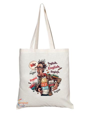 TB1821 Mr English Tote Bag - Gift for English Teachers, Literature Enthusiasts, Educators - Durable, Stylish, Eco-Friendly, Reusable, Spacious, and Lightweight