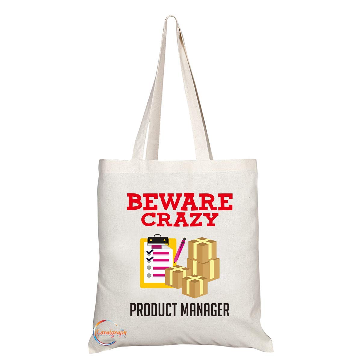 TB413 Beware Crazy Product Manager Novelty Present Gift Printed Eco-Friendly Stylish Long Handled Tote Shoulder Bag