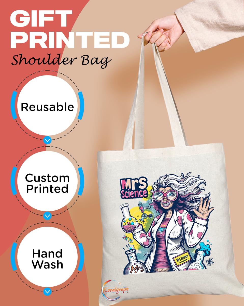 TB1820 Mrs Science Tote Bag - Gift for Female Scientists, Science Teachers, Research Enthusiasts - Durable, Stylish, Eco-Friendly, Reusable, Spacious, and Lightweight