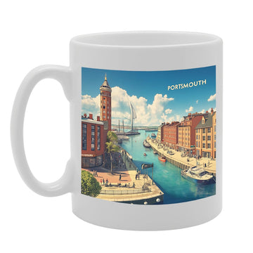 Printed Coffee Ceramic  Featuring Cities And Landmarks In United Kingdom (Portsmouth) - Funny Printed Coffee Mug - Great Gift Idea