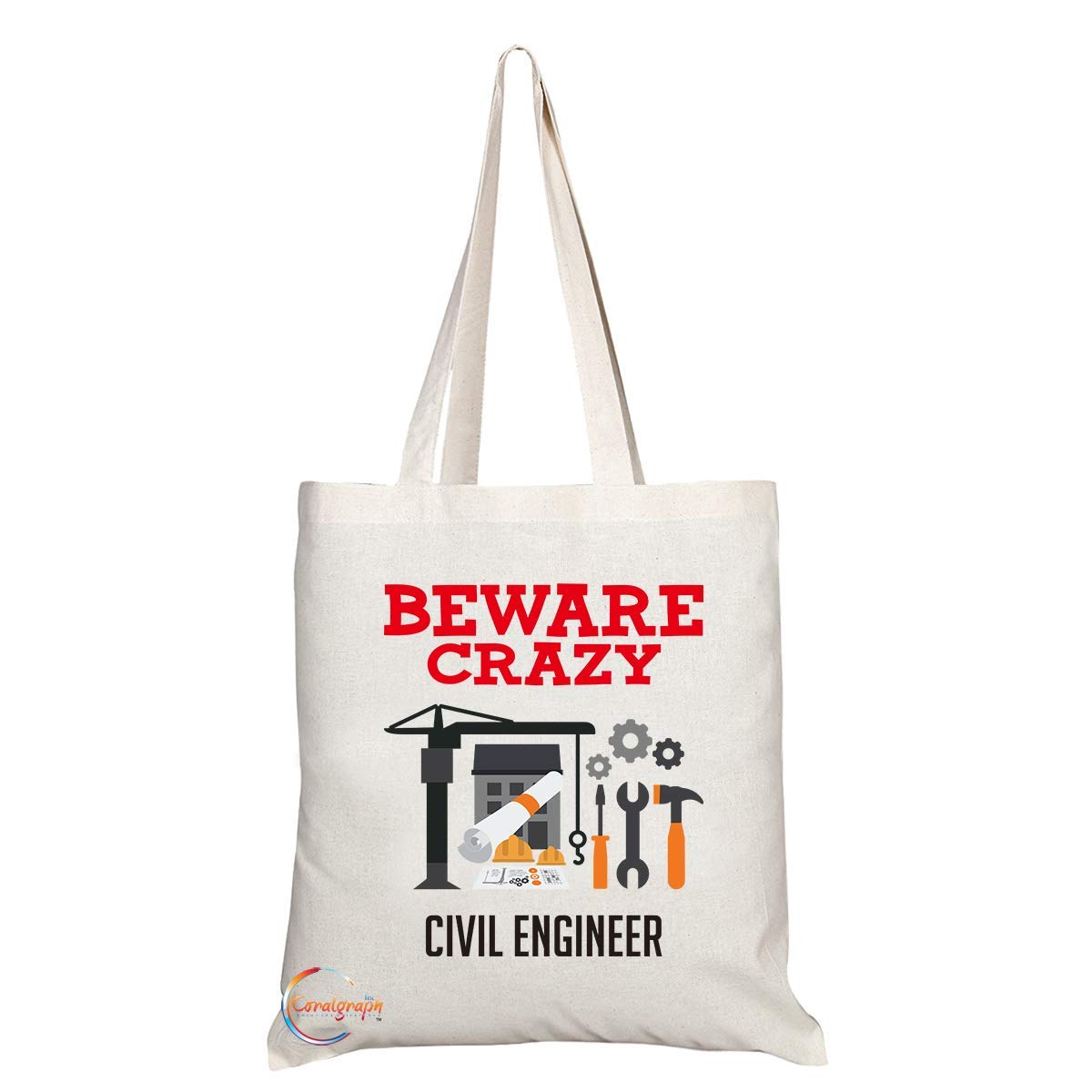 TB335 Beware Crazy Civil Engneer Novelty Present Gift Printed Eco-Friendly Stylish Long Handled Tote Shoulder Bag
