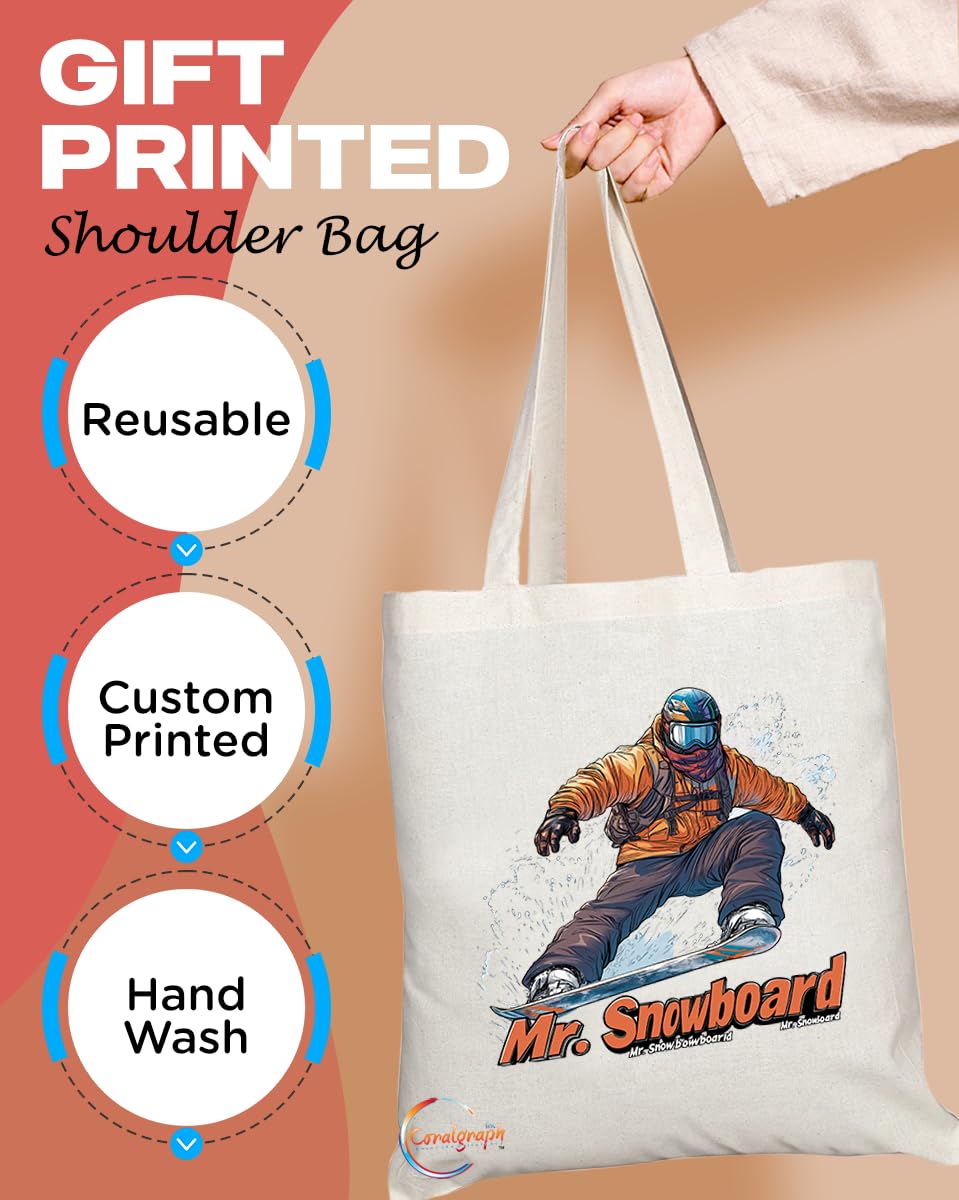 Natural Reusable Shopping Souvenir Tote Bag Featuring Popular Sports Designs from Around the World (Snowboard)