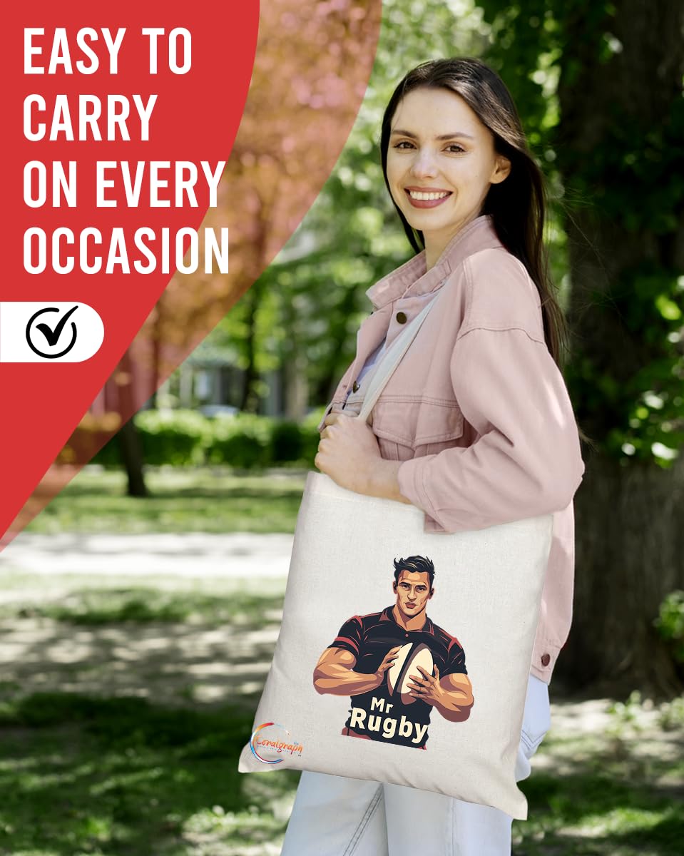 TB1704 Mr Rugby Tote Bag - Great for Rugby Players, Rugby Fans, Sports Enthusiasts - Sustainable, Stylish, Long Handled, Durable and Reusable
