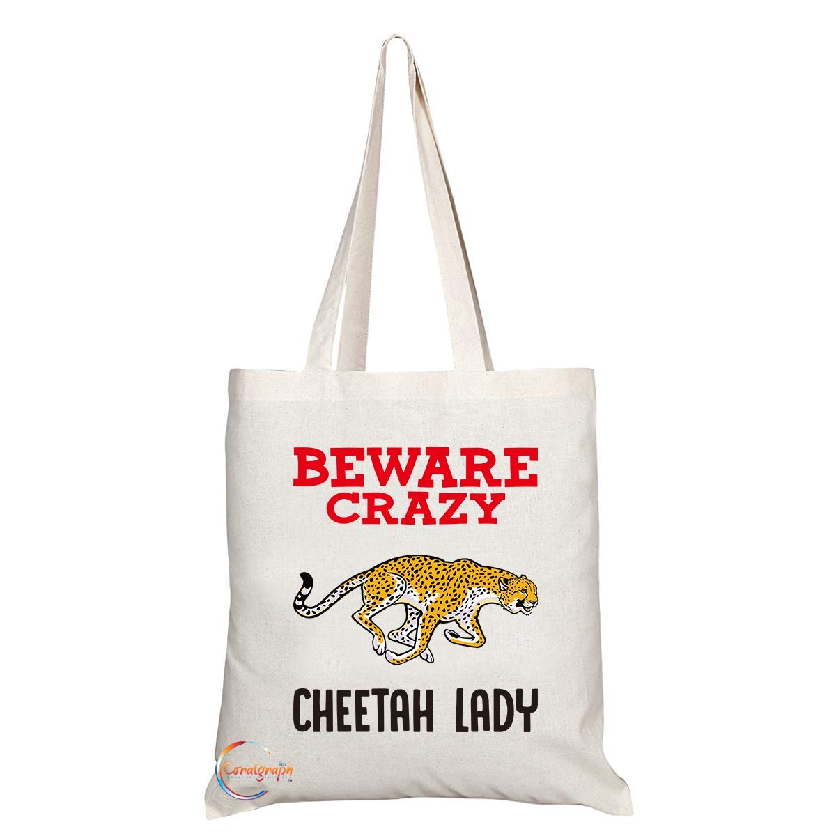 TB379 Beware Crazy Cheetah Lady Novelty Present Gift Printed Eco-Friendly Stylish Long Handled Tote Shoulder Bag