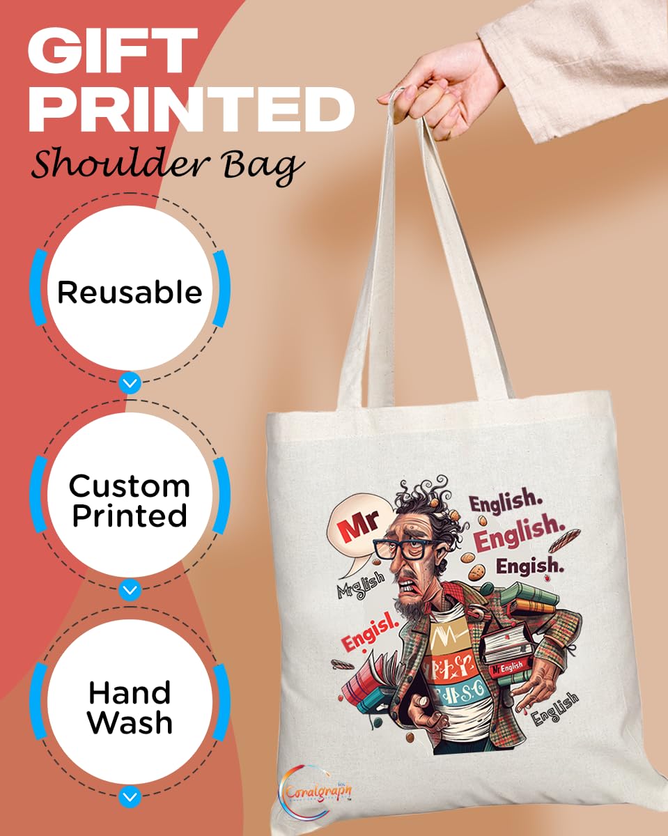 TB1821 Mr English Tote Bag - Gift for English Teachers, Literature Enthusiasts, Educators - Durable, Stylish, Eco-Friendly, Reusable, Spacious, and Lightweight