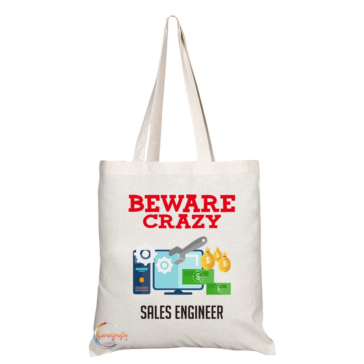 TB408 Beware Crazy Sales Engineer Novelty Present Gift Printed Eco-Friendly Stylish Long Handled Tote Shoulder Bag
