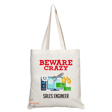 TB408 Beware Crazy Sales Engineer Novelty Present Gift Printed Eco-Friendly Stylish Long Handled Tote Shoulder Bag