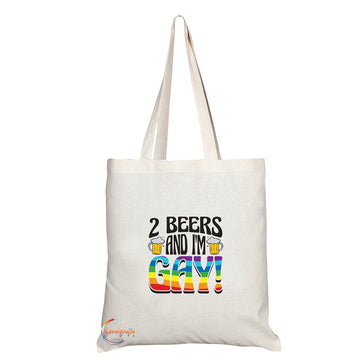 TB110 2 BEER AND I'M GAY! Novelty Present Gift Printed Eco-Friendly Stylish Long Handled Tote Shoulder Bag