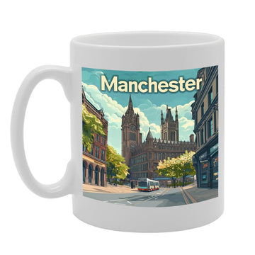 Printed Coffee Ceramic  Featuring Cities And Landmarks In United Kingdom (Manchester) - Funny Printed Coffee Mug - Great Gift Idea