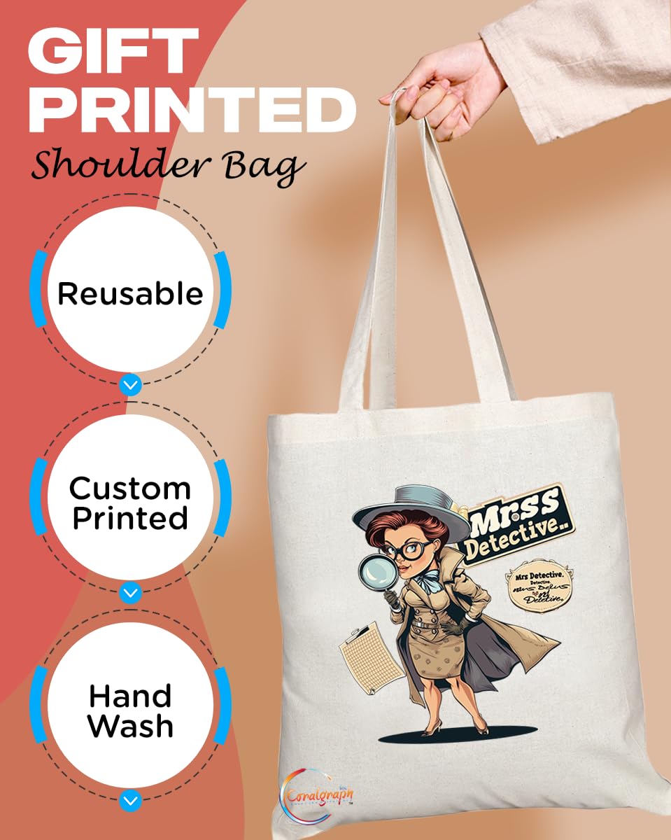 TB1878 Mrs Detective Tote Bag - Gift for Female Detectives, Investigators, Crime Enthusiasts - Durable, Stylish, Eco-Friendly, Reusable, Spacious, and Lightweight