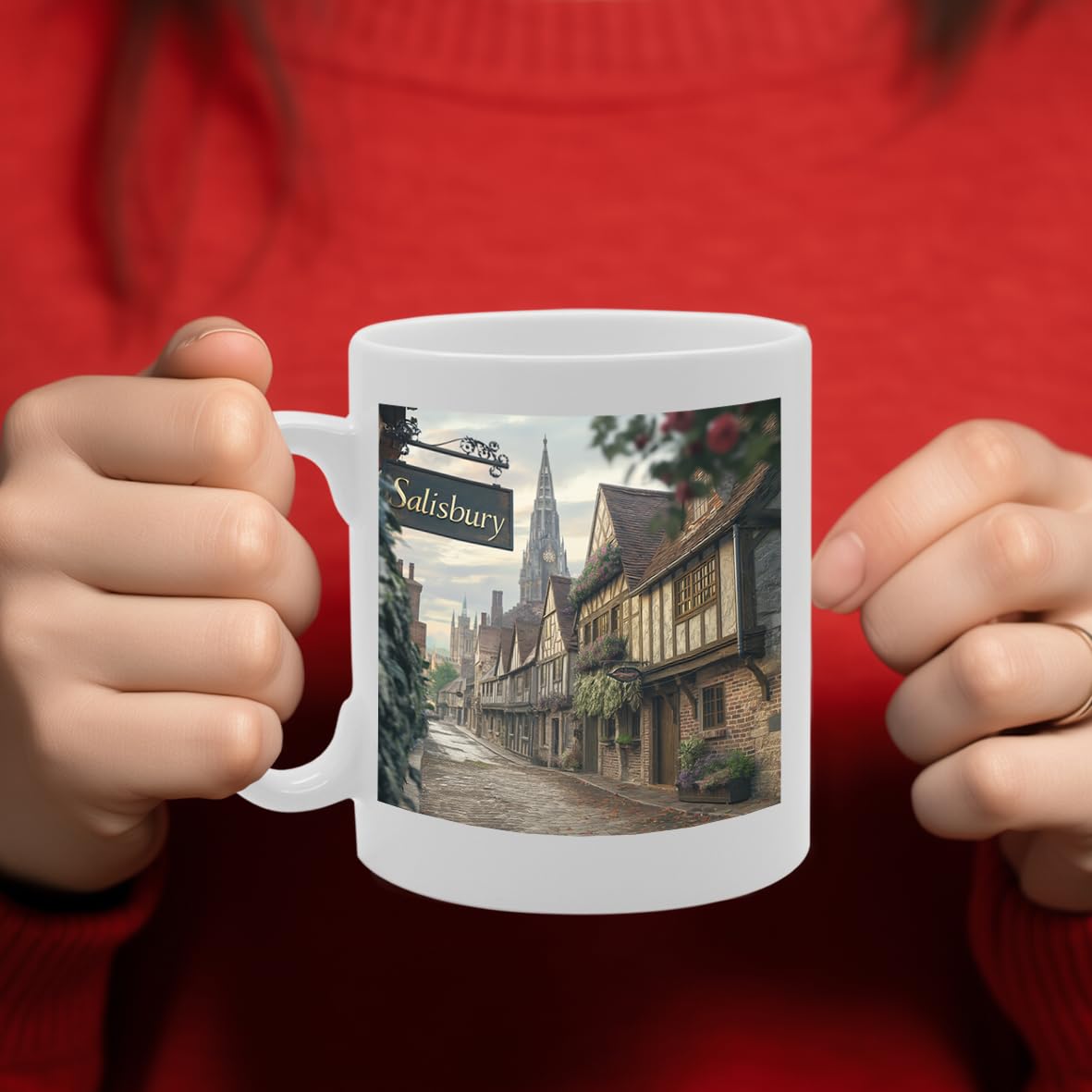 Printed Coffee Ceramic  Featuring Cities And Landmarks In United Kingdom (Salisbury) - Funny Printed Coffee Mug - Great Gift Idea