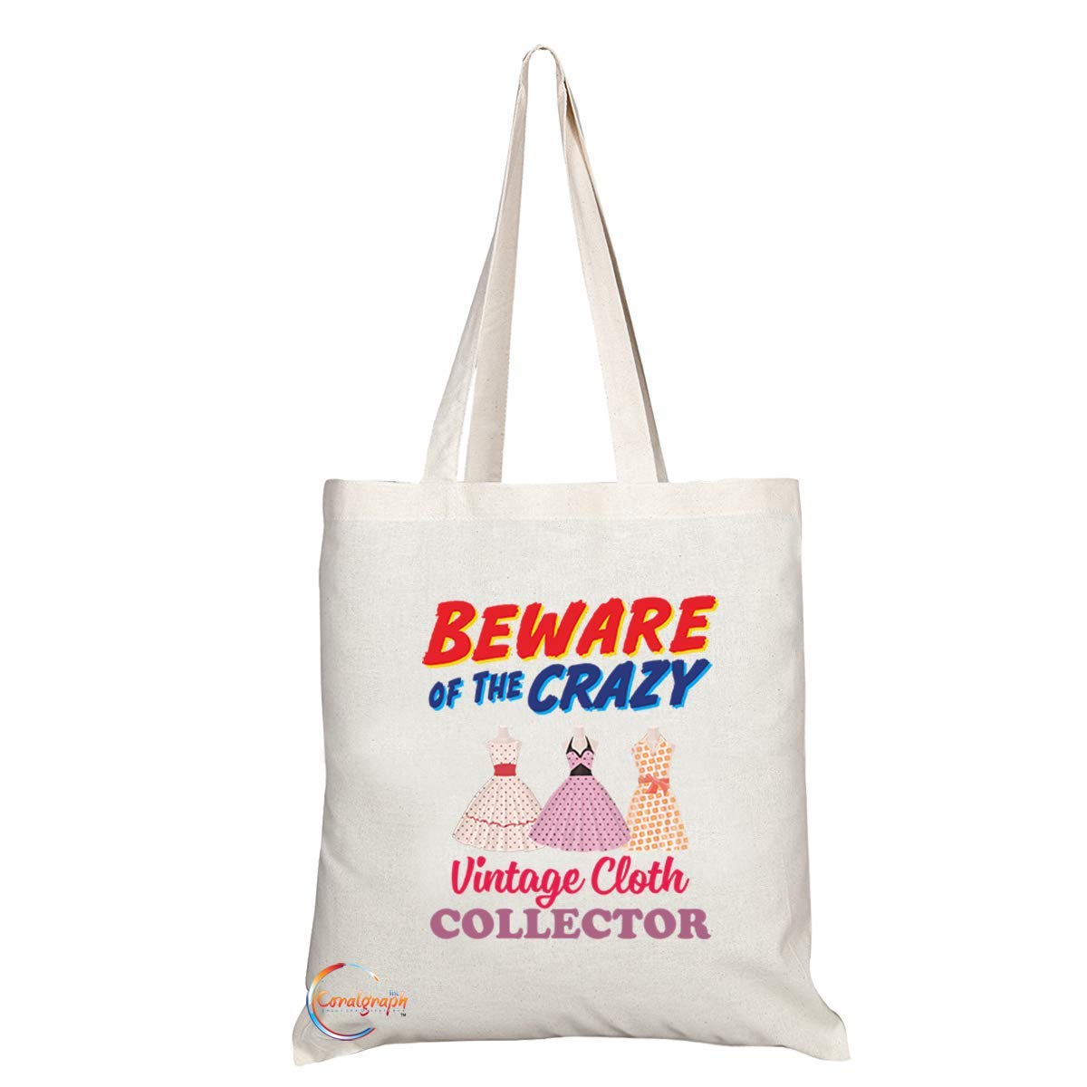 TB1042 Beware of the Crazy Vintage Cloth Collector Novelty Present Gift Printed Eco-Friendly Stylish Long Handled Tote Shoulder Bag