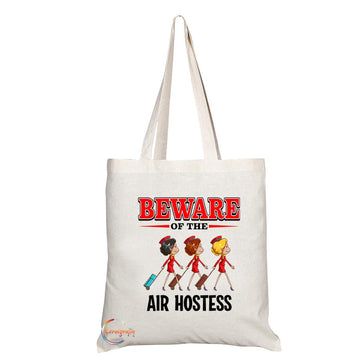 TB825 Beware of the Air Hostess Novelty Present Gift Printed Eco-Friendly Stylish Long Handled Tote Shoulder Bag