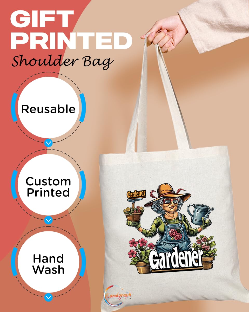 TB1955 Ms Gardener Souvenir Tote Bag - Depicting a Passionate Gardener Tending to Plants - Memory Keepsake for Gardening Enthusiasts - Ms Gardener Memorabilia