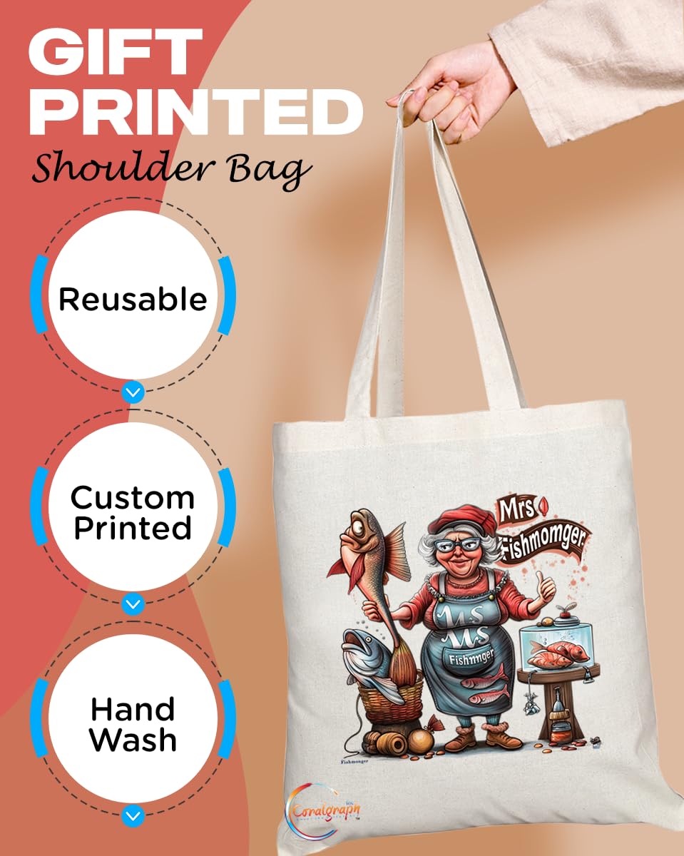 TB1804 Mrs Fishmonger Tote Bag - Gift for Fishmongers, Seafood Lovers, Culinary Enthusiasts - Durable, Stylish, Eco-Friendly, Reusable, Spacious, and Lightweight