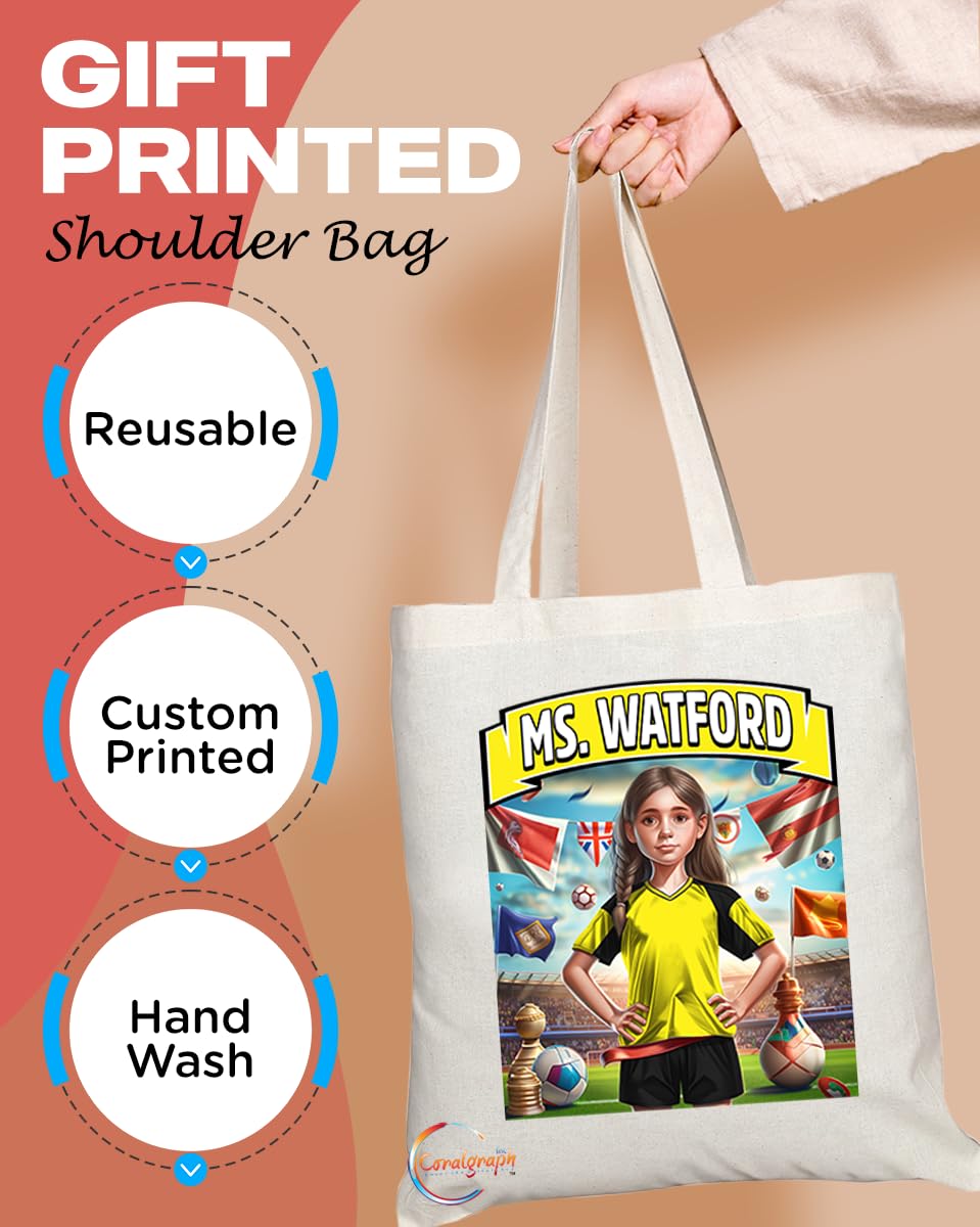 TB1633 Ms Watford Footie Fan Lady Girl Tote Bag - Eco-Friendly, Stylish, Long Handled, Perfect Novelty Gift by