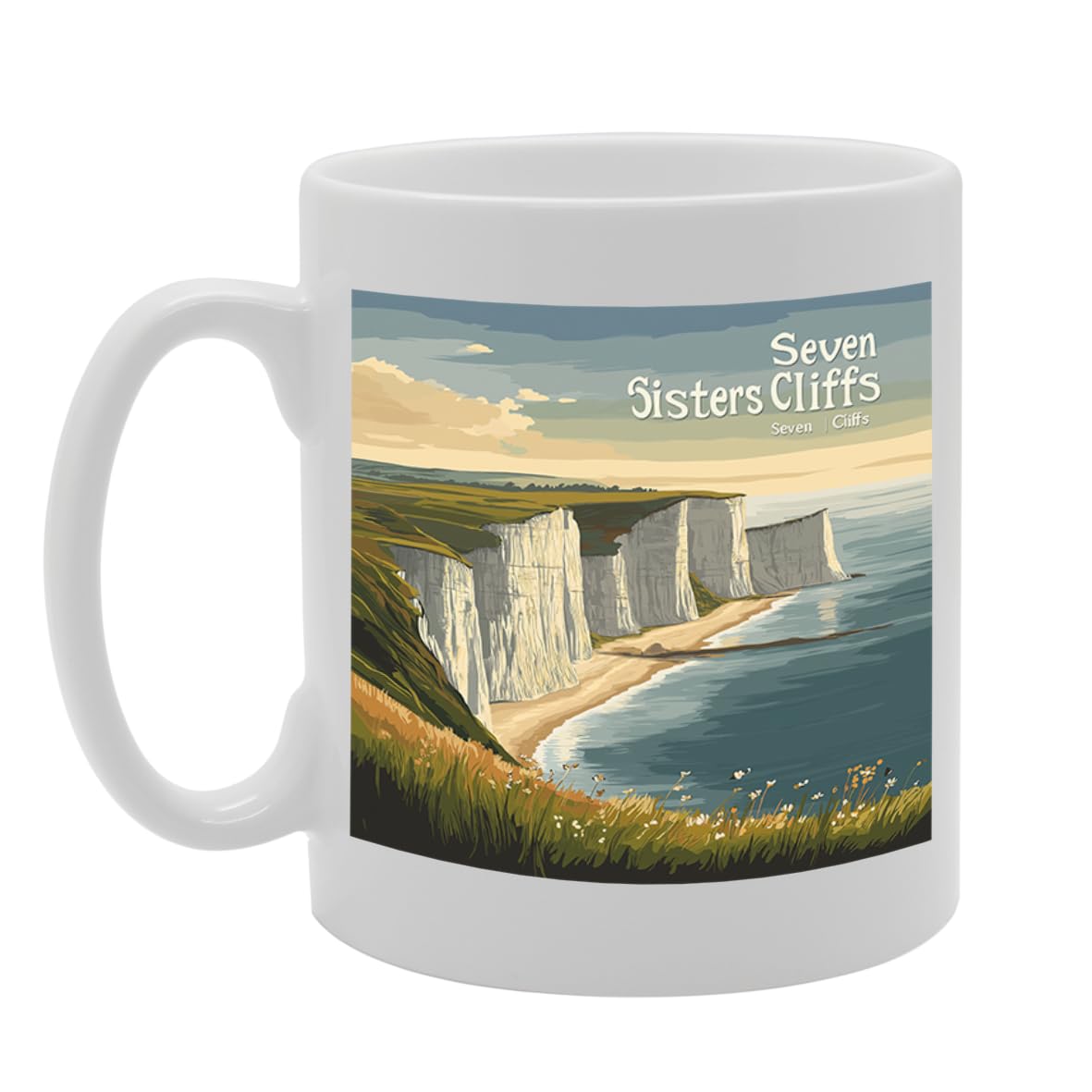 Printed Coffee Ceramic  Featuring Cities And Landmarks In United Kingdom (Seven Sisters Cliffs) - Funny Printed Coffee Mug - Great Gift Idea