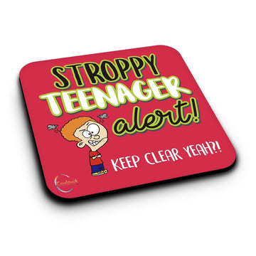 ER387 Stroppy Teenager Alert! Novelty Present Gift Printed MDF Wooden Coaster