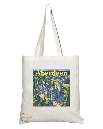 Natural Reusable Shopping Souvenir Tote Bag Featuring Cities and Landmarks in United Kingdom (Aberdeen2)