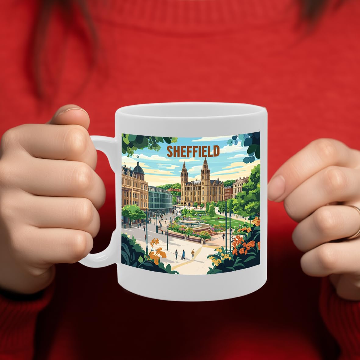 Printed Coffee Ceramic  Featuring Cities And Landmarks In United Kingdom (Sheffield) - Funny Printed Coffee Mug - Great Gift Idea