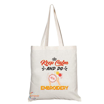 TB1063 Keep Calm and Do Embroidery Novelty Present Gift Printed Eco-Friendly Stylish Long Handled Tote Shoulder Bag